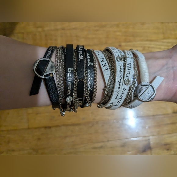 BKE Buckle Leather Chain Inspirational Wrap Bracelets White Black OS - Picture 2 of 8